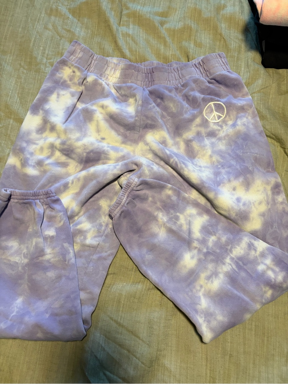 Spiritual Gangster Lavender & White Tie-Dye Peace Sign Joggers